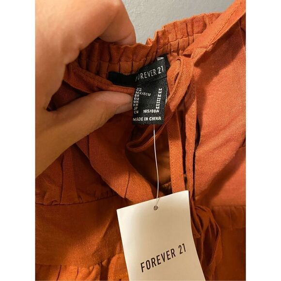 Forever 21 Auburn Woven Spaghetti Strap Tie Mini Dress Size Medium NWT - Picture 5 of 8